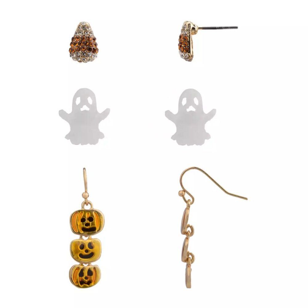 Halloween Stud and Drop Earring Set: Candy Corn, Ghost, Pumpkin, Cute NEW